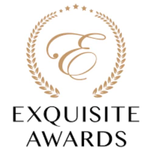 gold logo with black lettering on white