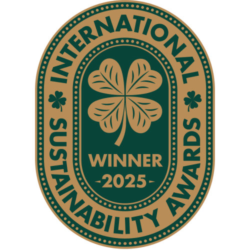 green and gold logo with shamrock in center