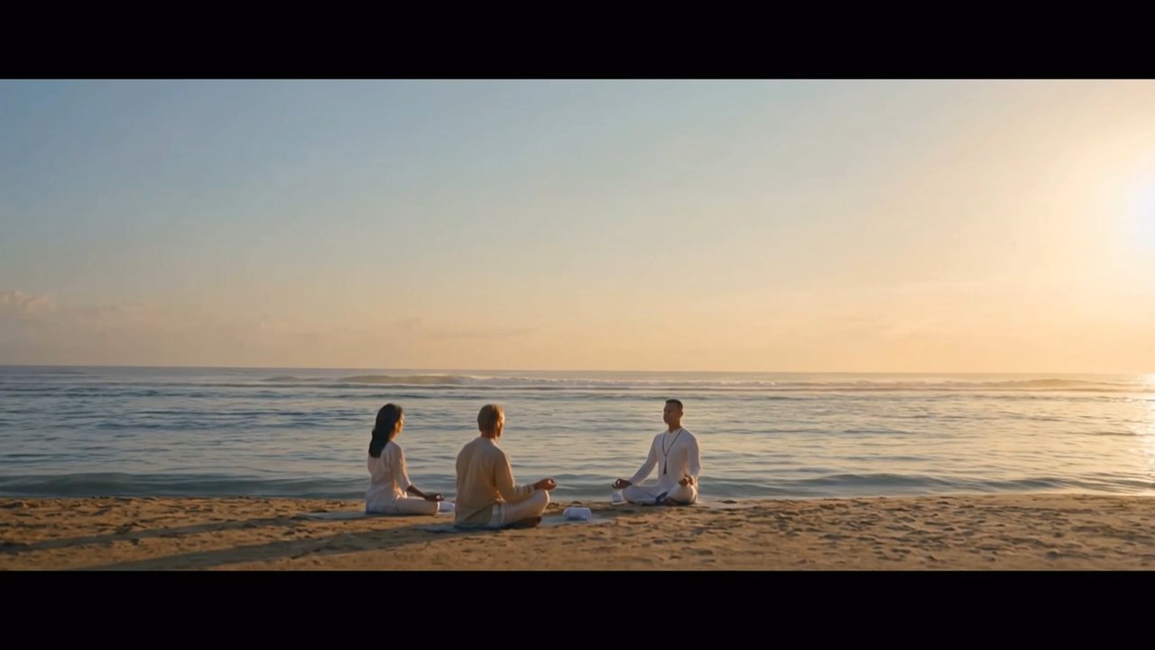 video still, people sitting on beach
