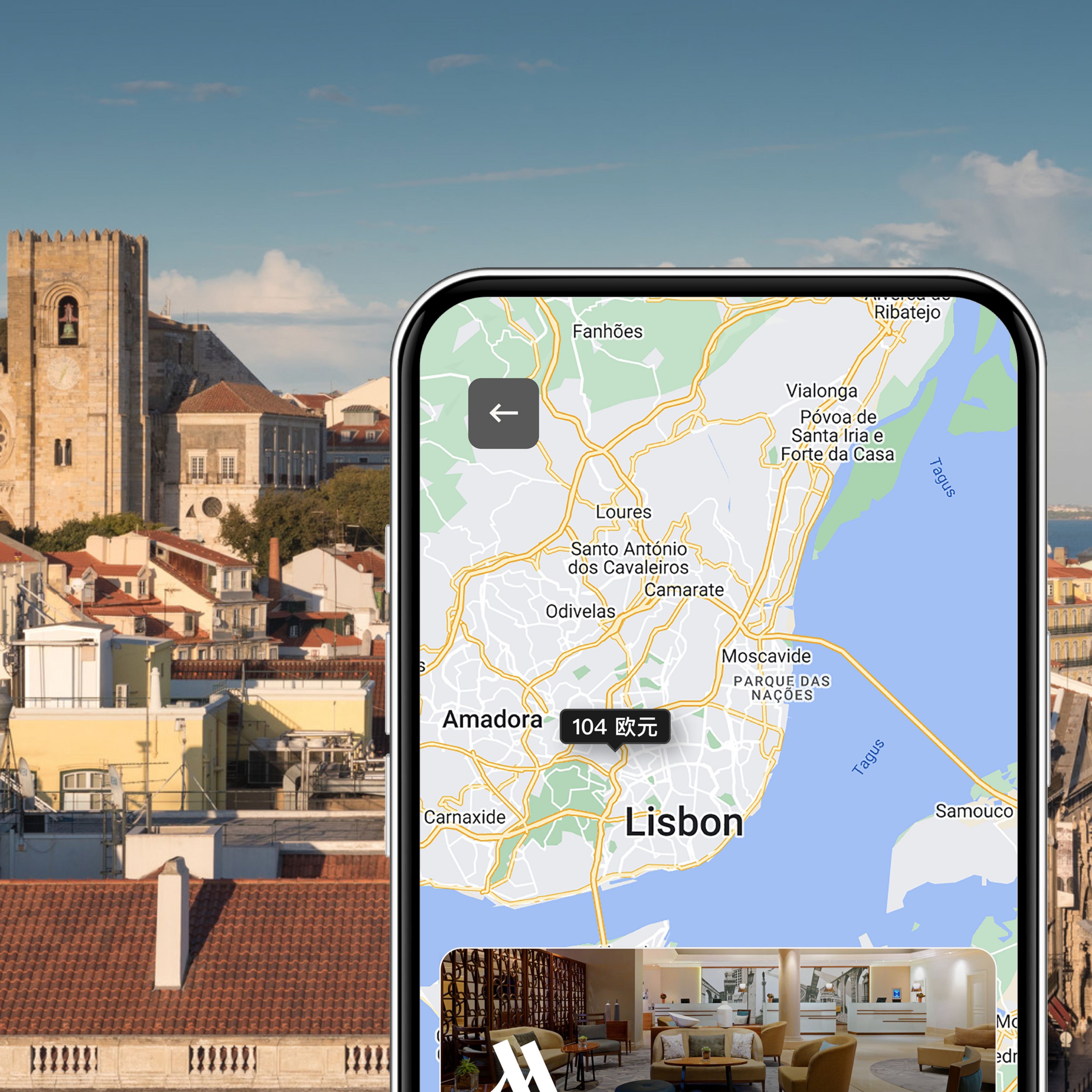 里斯本景观，手机 App 搜索界面