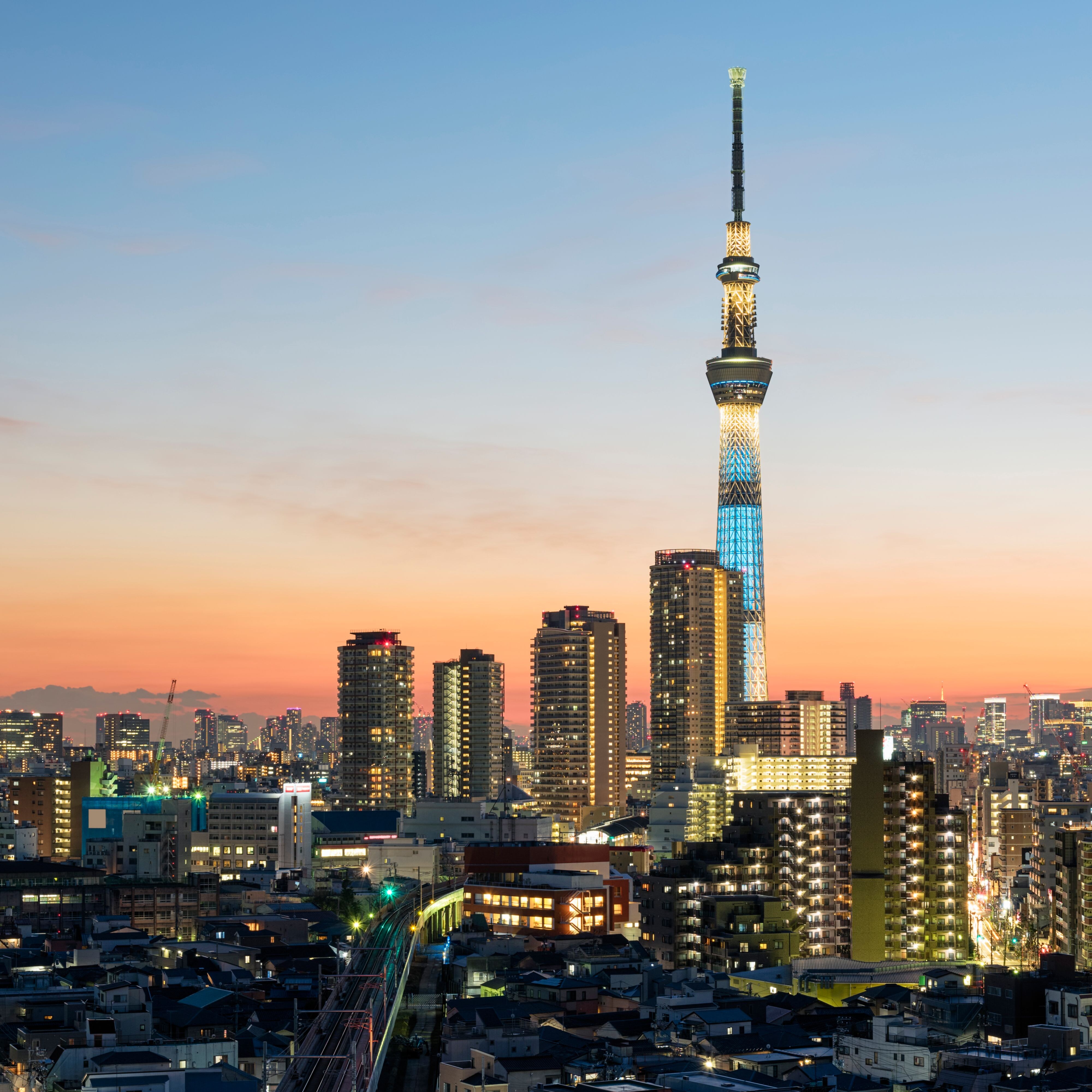 The Tokyo skyline, including Skytree, the largest self-supporting tower in the world