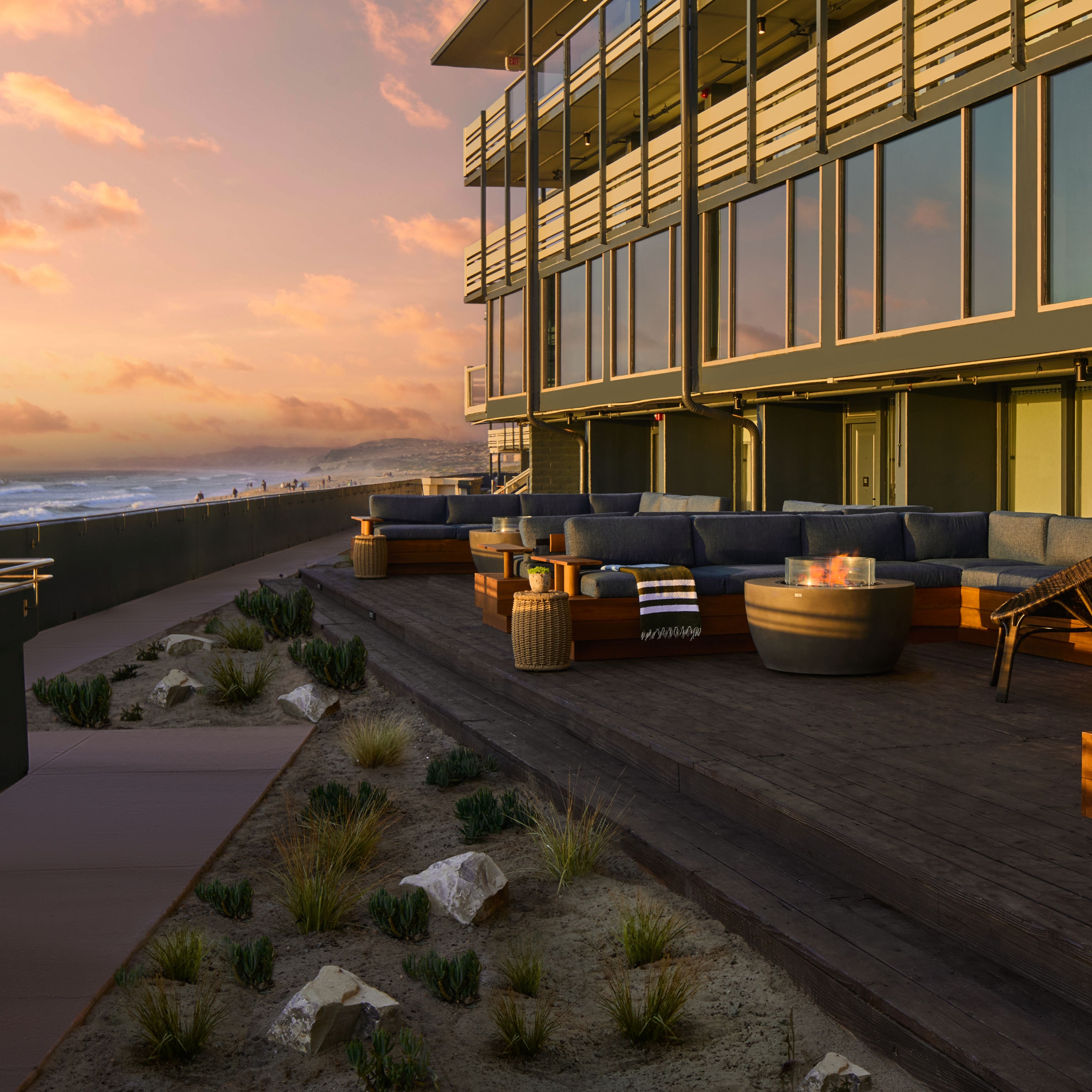 Monterey Beach Hotel Exterior at dusk